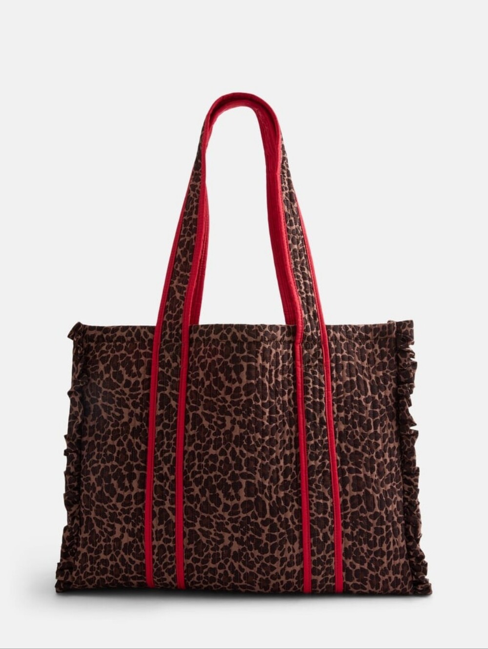 Leopard Print Tote Bag with Red Straps